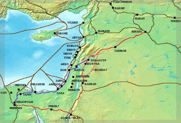 Obr. 3: Královská cesta zajišťující spojení faraóna se sousedy na Blízkém východě.